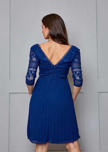 Chi Chi London Navy Long Sleeve V Neck Midi Dress
