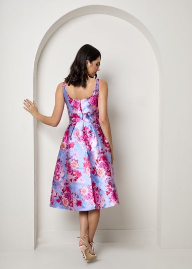 Chi Chi London Blue Sleeveless Floral Fit and Flare Midi Dress