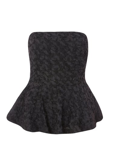 Quiz Black Floral Textured Peplum Top