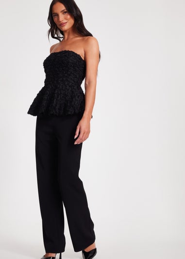 Quiz Black Floral Textured Peplum Top