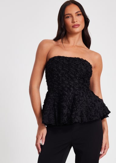 Quiz Black Floral Textured Peplum Top