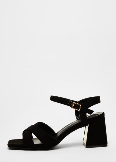 Quiz Black Wide Fit Faux Suede Heeled Sandals