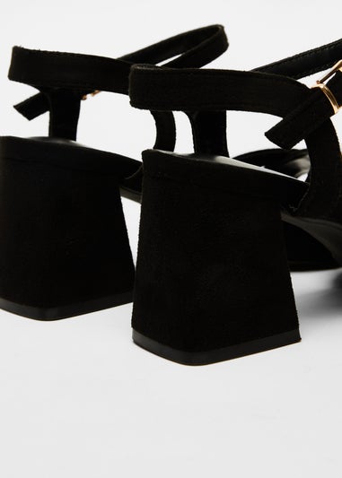Quiz Black Wide Fit Faux Suede Heeled Sandals