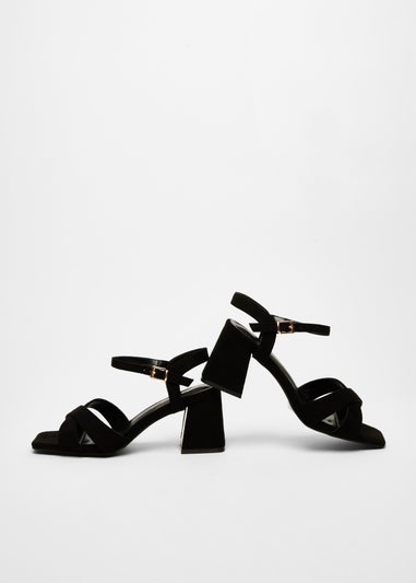 Quiz Black Wide Fit Faux Suede Heeled Sandals