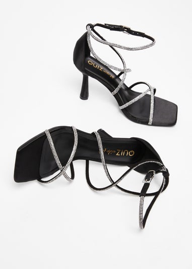 Quiz Black Wide Fit Diamante Heels