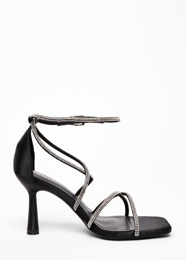 Quiz Black Wide Fit Diamante Heels