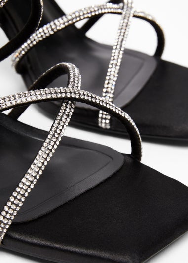 Quiz Black Wide Fit Diamante Heels