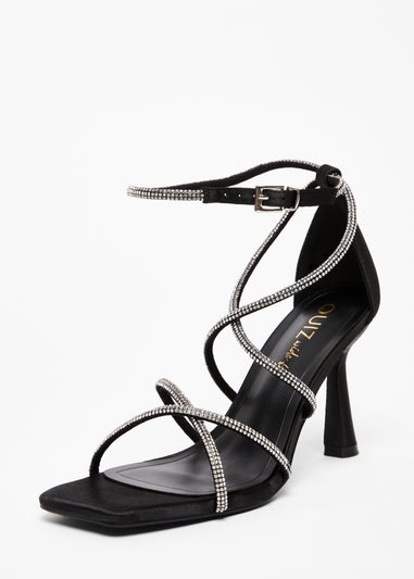 Quiz Black Wide Fit Diamante Heels
