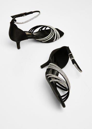 Quiz Black Wide Fit Diamante Short Heels