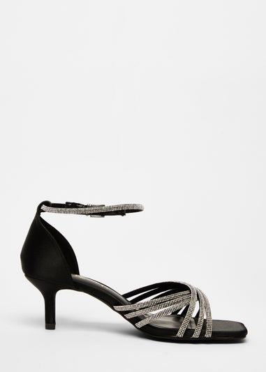 Quiz Black Wide Fit Diamante Short Heels