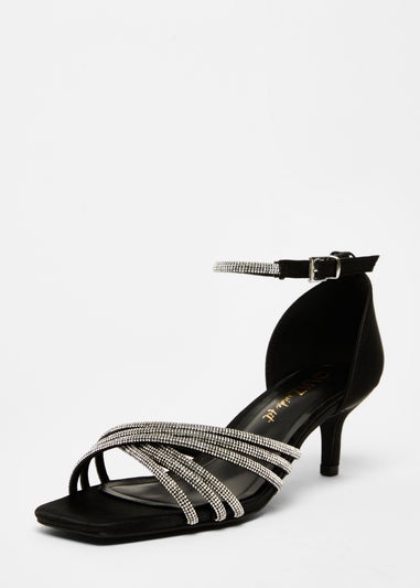 Quiz Black Wide Fit Diamante Short Heels