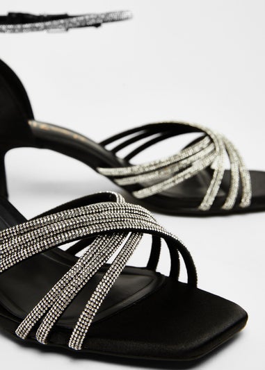Quiz Black Wide Fit Diamante Short Heels