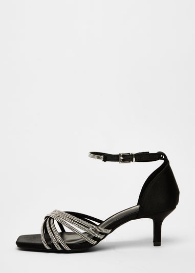 Quiz Black Wide Fit Diamante Short Heels