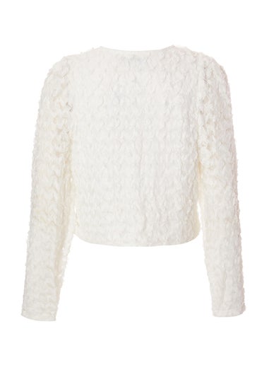 Quiz Cream Chiffon Floral Cropped Jacket