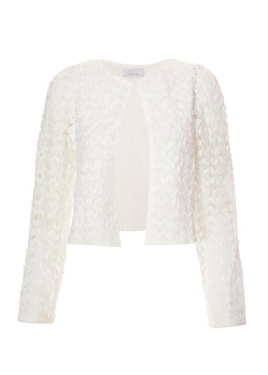 Quiz Cream Chiffon Floral Cropped Jacket