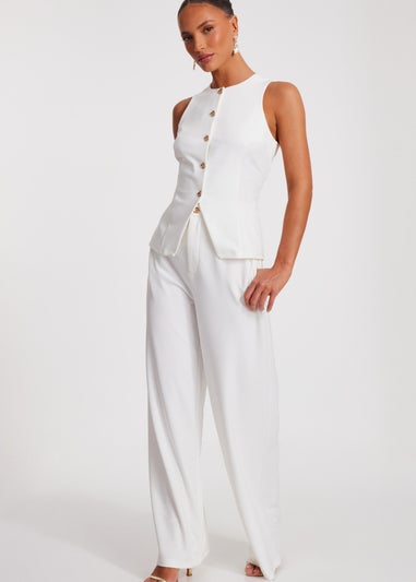 Quiz Cream Wide Leg Trousers
