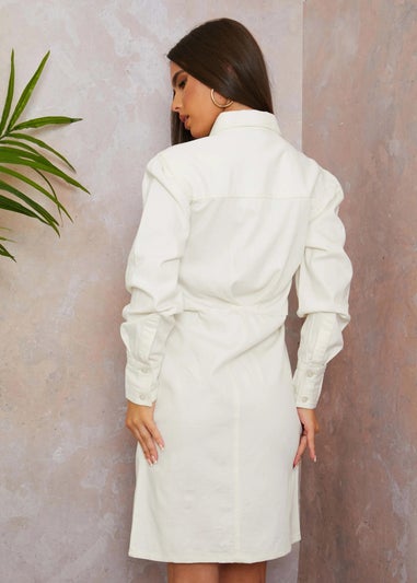 Chi Chi London Cream Long Sleeve Denim Midi Dress