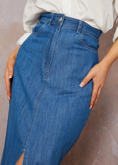 Chi Chi London Blue Split Hem Demin Maxi Skirt