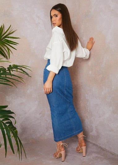 Chi Chi London Blue Split Hem Demin Maxi Skirt