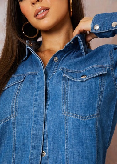 Chi Chi London Blue Long Sleeve Denim Shirt