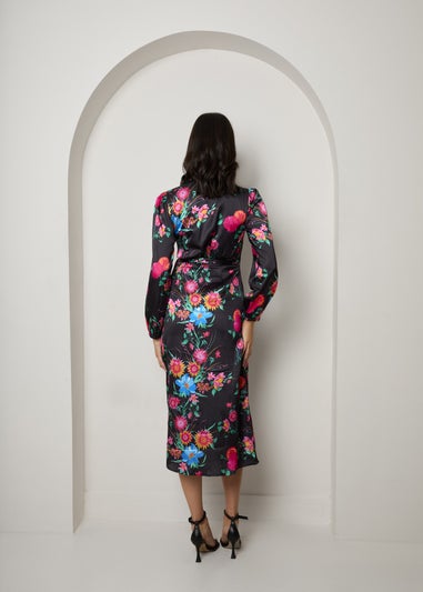 Chi Chi London Black Plus Size Long Sleeve Floral Wrap Dress