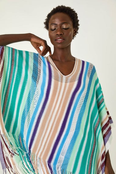 Roman Aqua Multi Stripe Knit Poncho