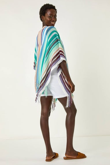 Roman Aqua Multi Stripe Knit Poncho