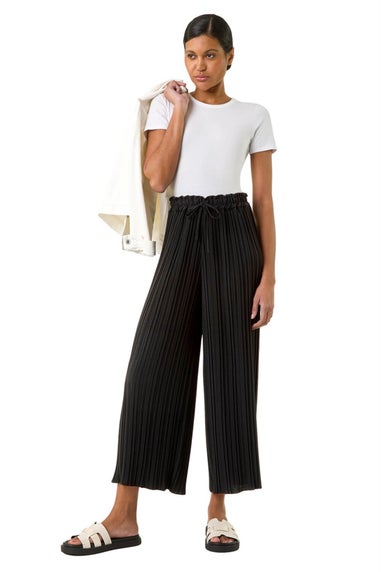 Roman Black Pleated Wide Leg Culottes