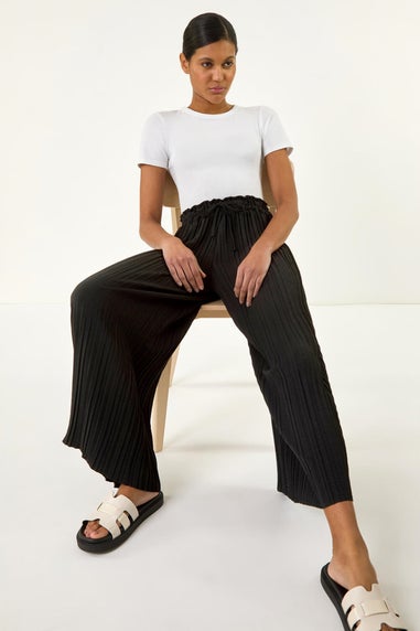 Roman Black Pleated Wide Leg Culottes
