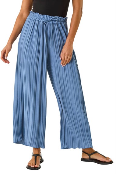 Roman Denim Pleated Wide Leg Stretch Culottes