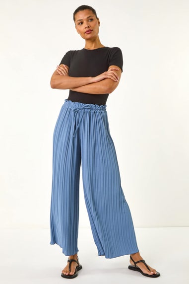 Roman Denim Pleated Wide Leg Stretch Culottes