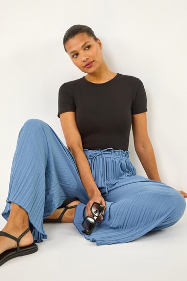 Roman Denim Pleated Wide Leg Stretch Culottes