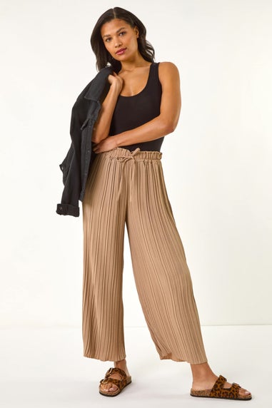 Roman Natural Pleated Wide Leg Stretch Culottes