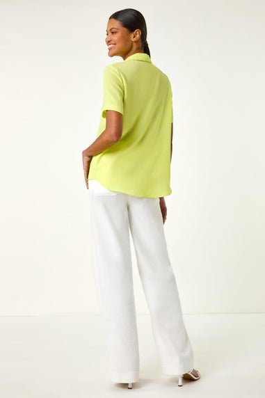 Roman Light Yellow Collared Short Sleeve Blouse