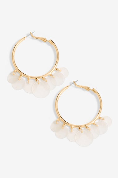 Mood Gold White Shell Charm Hoop Earrings