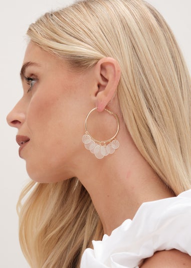 Mood Gold White Shell Charm Hoop Earrings