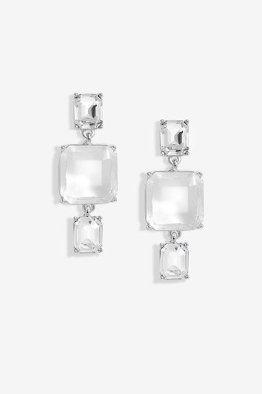 Mood Silver Crystal Facet Three Drop Earrings