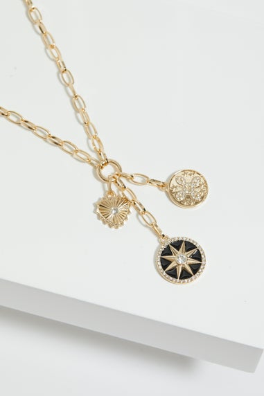 Mood Gold Black And Crystal Celestial Charm Pendant Necklace