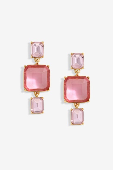 Mood Gold Pink Facet Three Drop Earrings