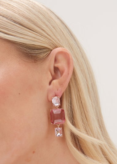Mood Gold Pink Facet Three Drop Earrings