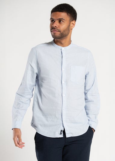Tokyo Laundry Blue Linen Blend Button Up Shirt With Grandad Collar