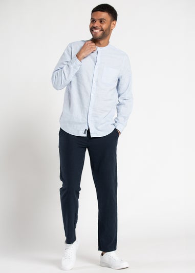 Tokyo Laundry Blue Linen Blend Button Up Shirt With Grandad Collar