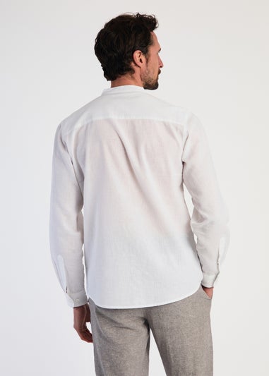 Tokyo Laundry White Linen Blend Button Up Shirt With Grandad Collar