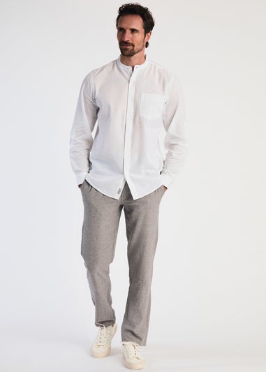 Tokyo Laundry White Linen Blend Button Up Shirt With Grandad Collar