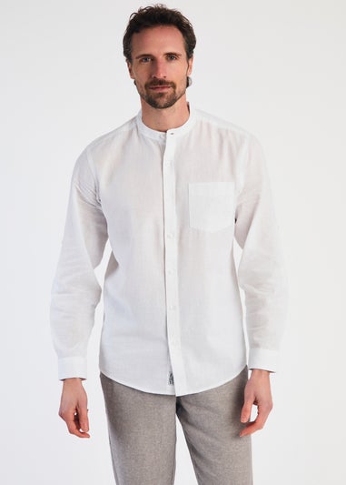 Tokyo Laundry White Linen Blend Button Up Shirt With Grandad Collar
