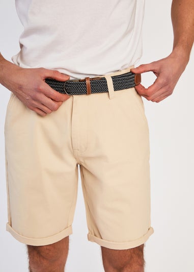 Tokyo Laundry Beige Cotton Belted Chino Shorts