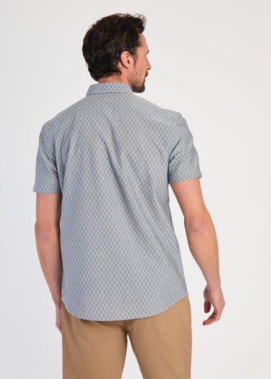 Tokyo Laundry Light Grey Cotton Printed Chambray Short Sleeve Shirt