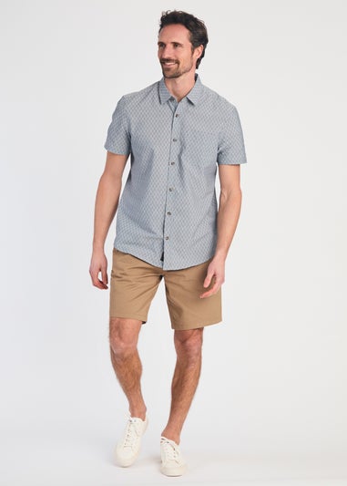 Tokyo Laundry Light Grey Cotton Printed Chambray Short Sleeve Shirt