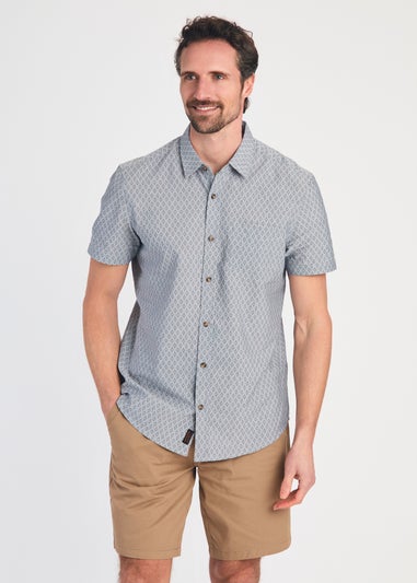 Tokyo Laundry Light Grey Cotton Printed Chambray Short Sleeve Shirt
