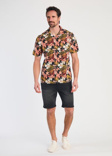 Tokyo Laundry Black Cotton Printed Poplin Short Sleeve Shirt